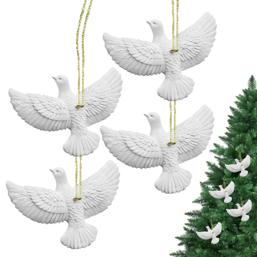 4PCS Friendship Pigeons Christmas Decoration Resin White Peace Love Joy Bird Decoration Christmas Tree Bird Ornaments