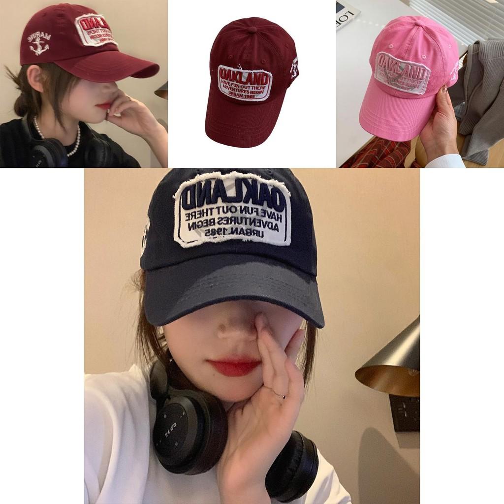 Trendy Vintage Style Baseball Cap For Women Burgundy Wide Brim Cotton Hat