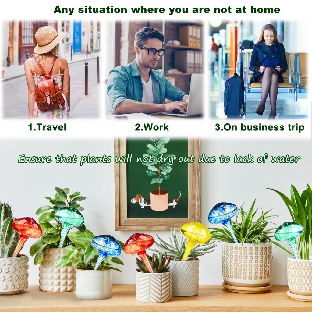 4 Pcs Mushroom Shape Plant Watering Globes Large Self With 4 Funnels