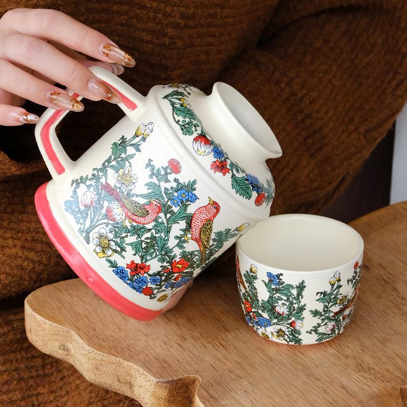 Retro Ceramic Teapot and Large-Capacity Tea Cup Mug Gift for Girls or Best Friends – Ideal Wedding Gift