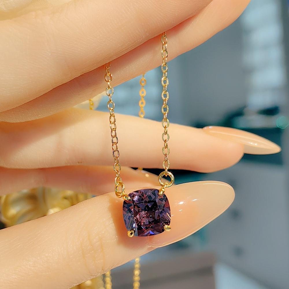 Light Luxury Fashion Simple Yellow Diamond Ice Flower Cutting Set Purple Diamond Pillow Pendant Necklace Square Bag Ring Colorful Treasure Stud