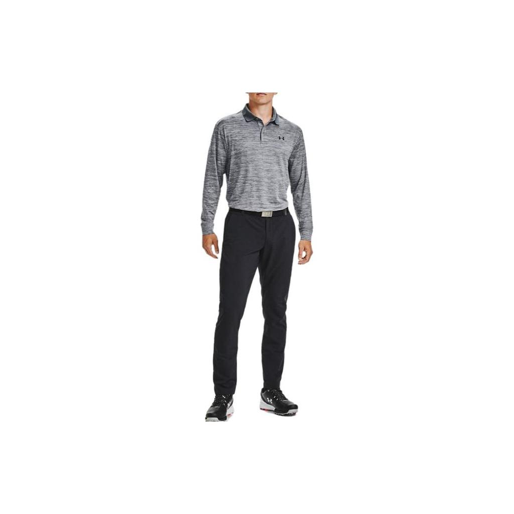 Under Armour Logo Print Square Neck Long Sleeve Polo Shirt Men Polo Shirts Gray 1361610-035