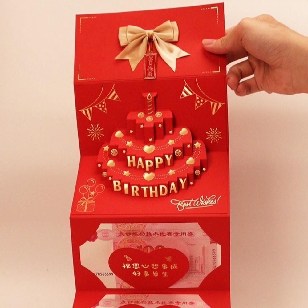 Chinesischer Stil 3D Geburtstagskuchen Karte 6/8/10 Schlitze Faltpakete Geldbeutel Geburtstagsparty Geschenk