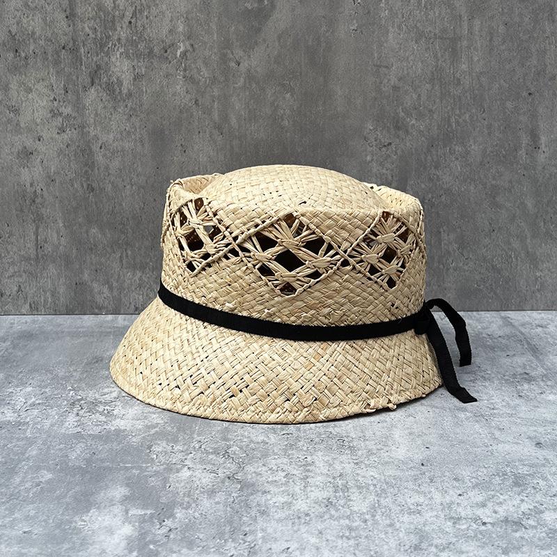 Retro Raffia Hand-Woven Straw Hat Children'S Summer Breathable Top Hat Hollow Pattern Shows Small Face