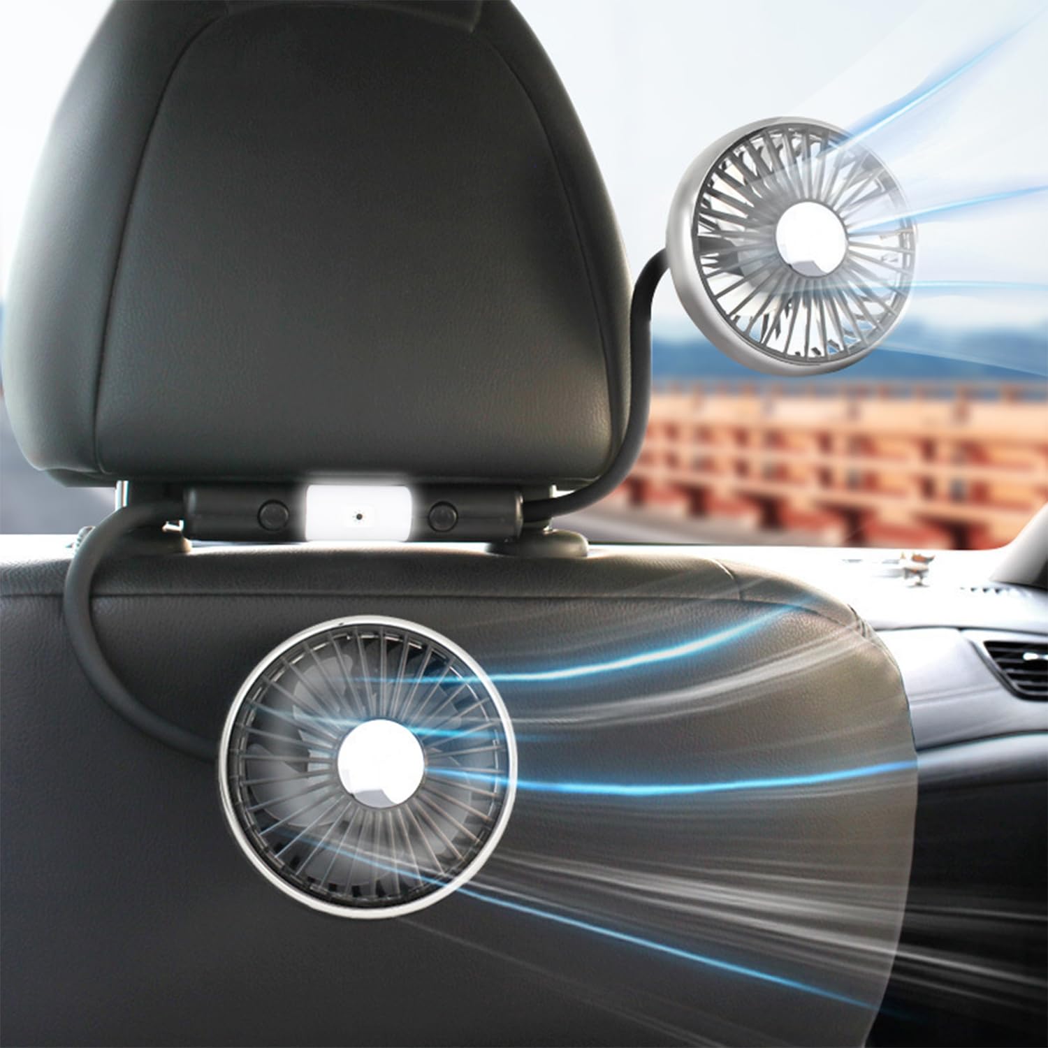 

Miraitech Car Fan, Back Seat Car Fan, Double-Headed Fan, Headrest Fan, USB Powered, 3