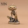 Dark Halloween Home Decor Solid Brass Pumpkin Monsters Figurine, Distressed Statue, Vintage Skeleton Collectibles for Tea Tables Sculpture Office