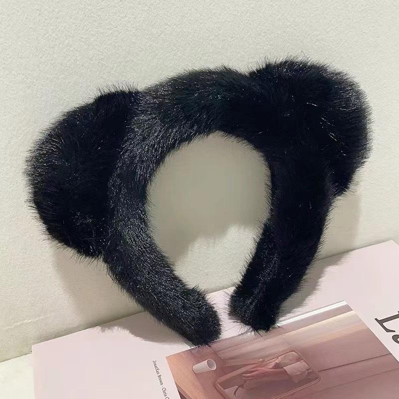 Imitation Mink Fur Wide Edge Headband for Women - Autumn/Winter Face Washing Accessory