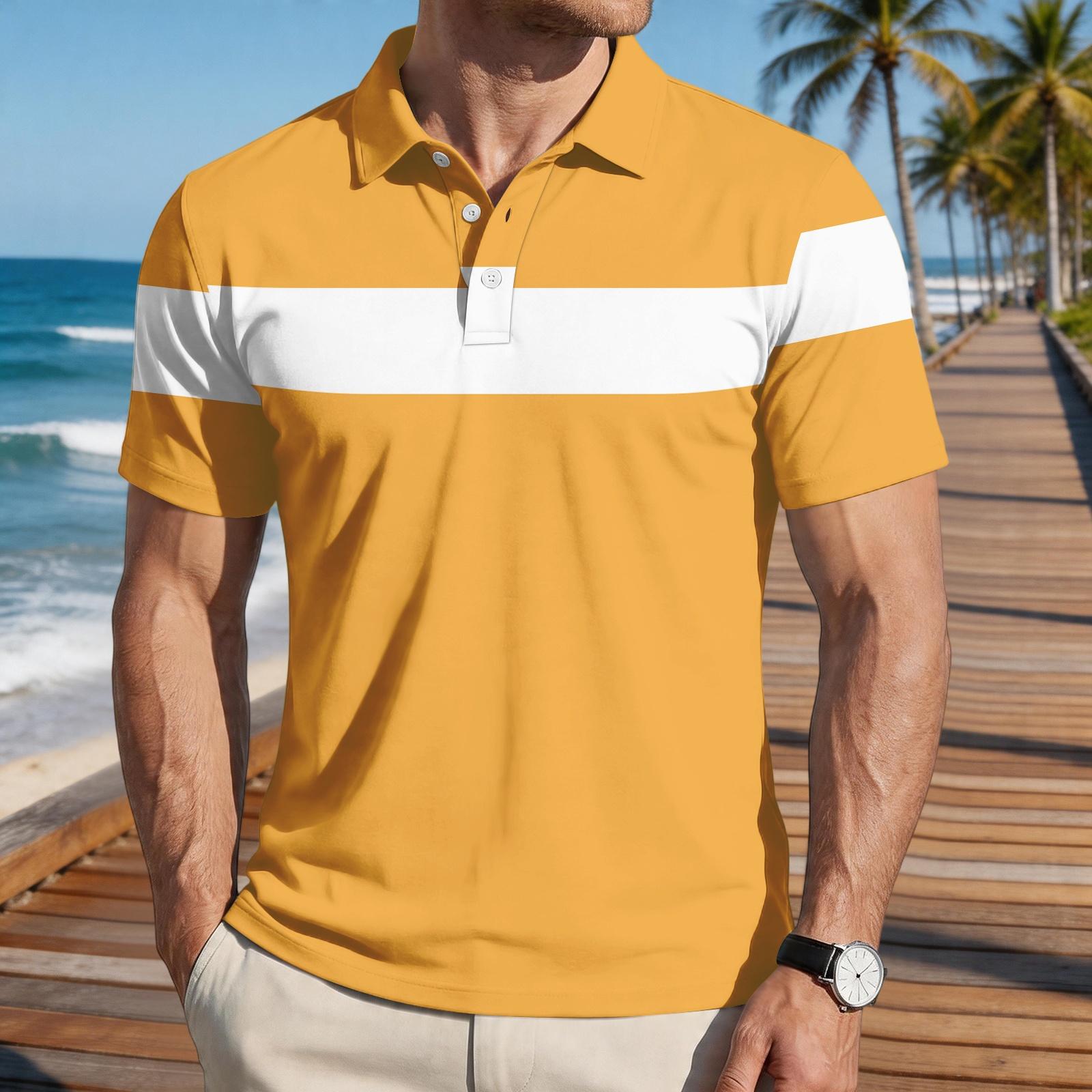 

Men Loose Fit Casual Striped Print Short Sleeve Polo Shirt with Turn Down Collar and Button Closure for Everyday Wear XXXXL жёлтый