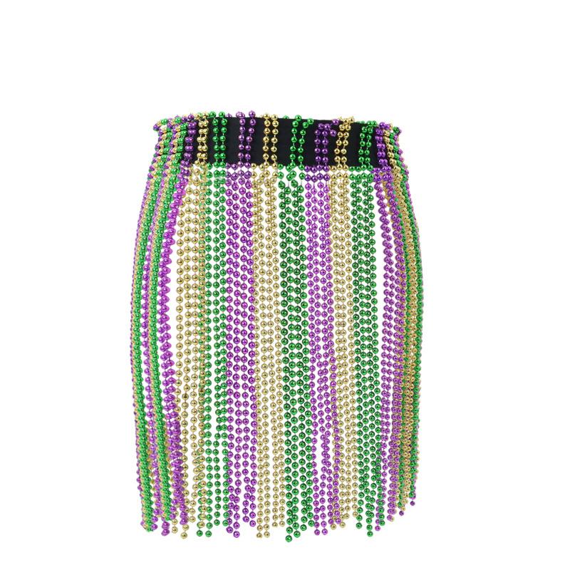 Women's Beaded Skirt for Jazz Dance Stage Performance Costume with Waist Chain