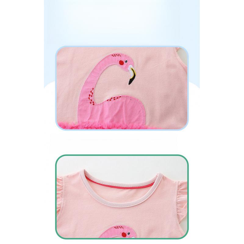 Girls' Short-Sleeve Dress Summer Cartoon Applique Round Neck Girl'S Tulle Dress Cute Princess Dress
