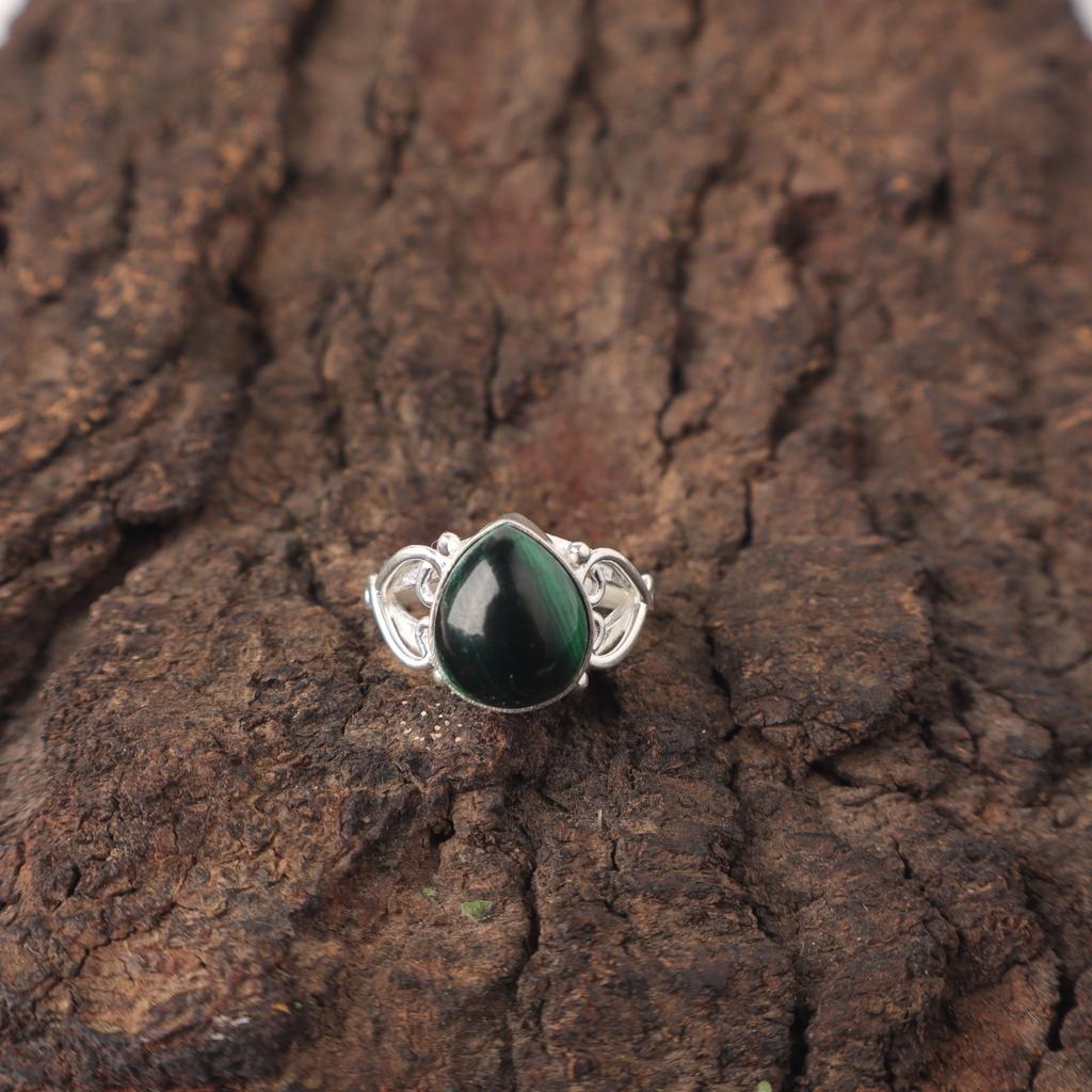Pear Natural Malachite 925 Silver Artisan Statement Engagement Gift Ring Jewelry RR-46-27