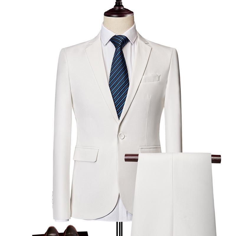 Jacket + Pants Fashion Formal Dress Mens Suit Set Men Casual Wedding Suits Groom Korean Slim Fit Dress