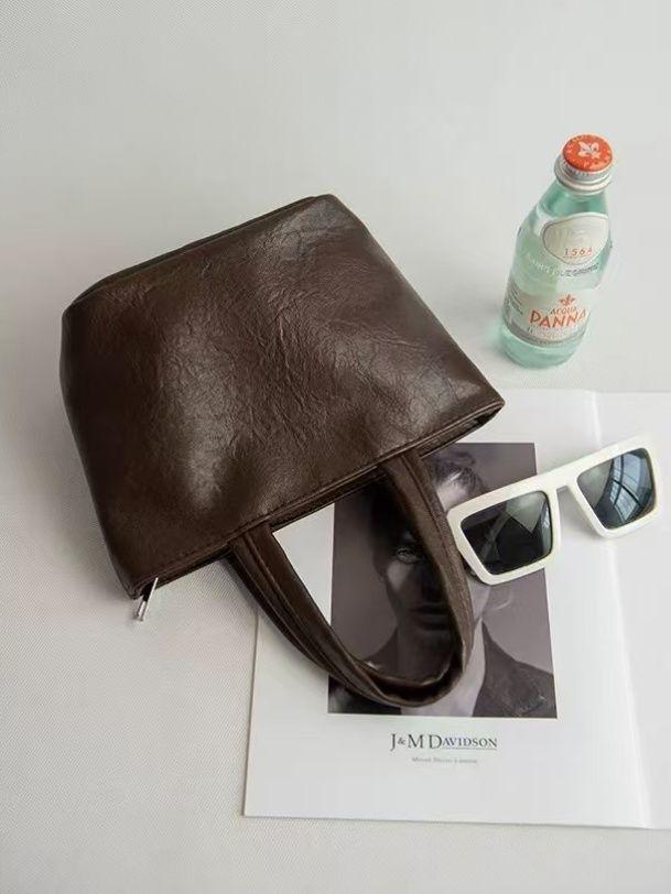 New Women's Small Leather Handbag - Fashionable Solid Color Mini Makeup Bag