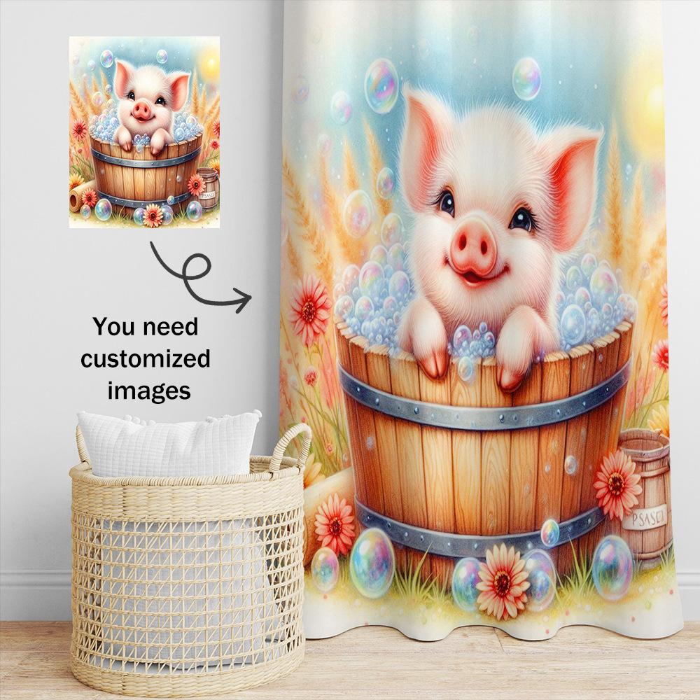 Farmhouse Pig Bath Time Shower Curtain Washable Dirt-Resistant Shower Head waterproof Polyester Bath Curtain For Home Decor