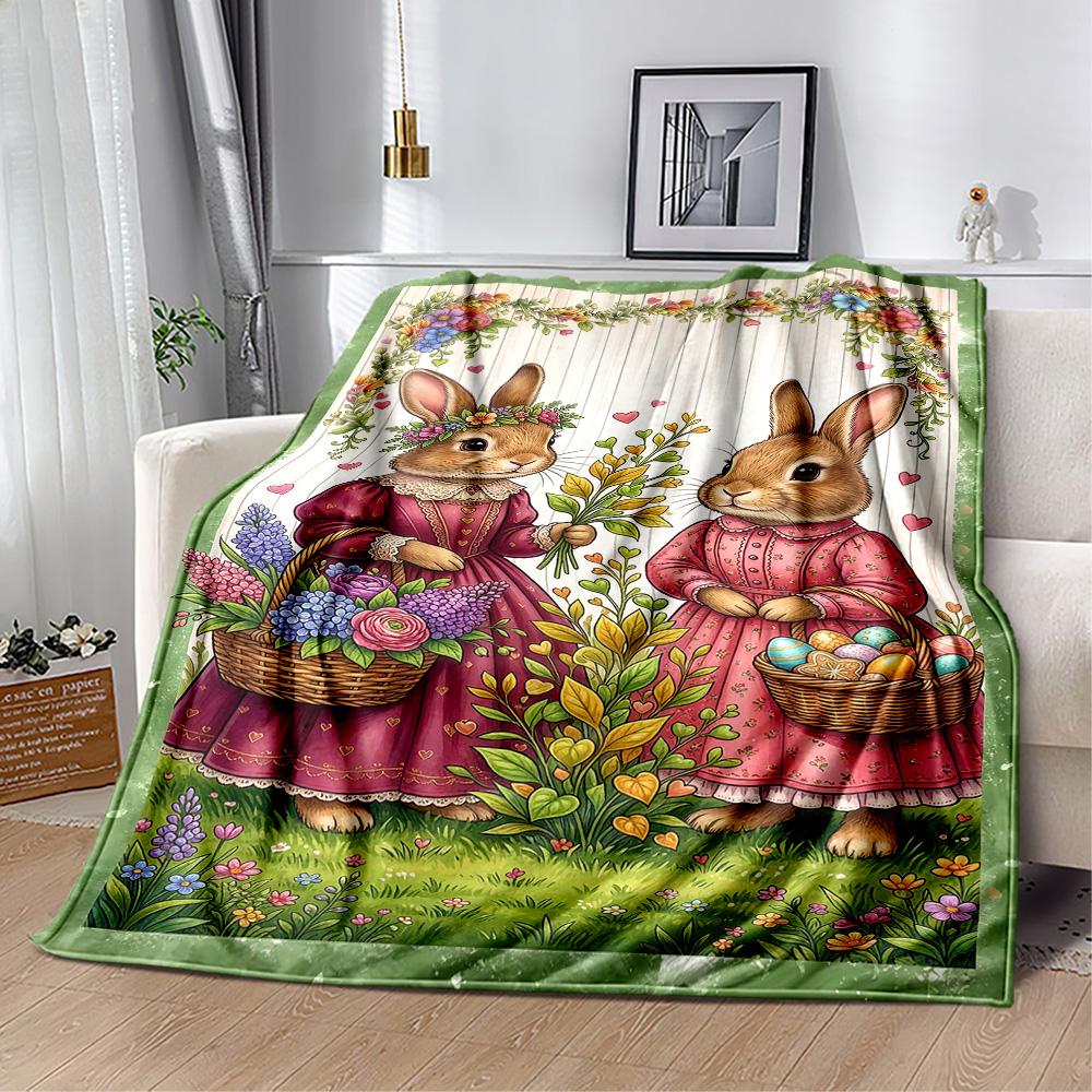 Easter Bunny With Flowers Blanket,Suitable for sofas, offices, travel, living rooms, gift for friends and family,Suitable for all seasons.