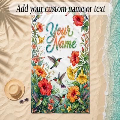 Birds Theme Soft Beach Towel Personalized Custom Name Text Towel Portable for Beach Pool Travel