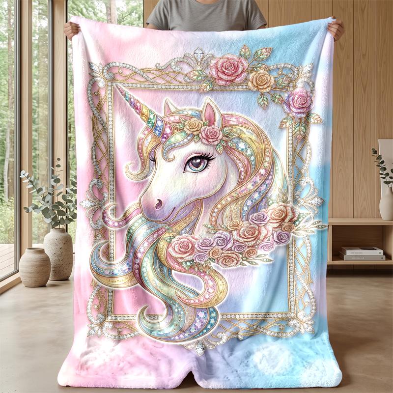 Magical Unicorn with Rainbow Theme Blanket Lightweight Warm Flannel Blanket Decorative Throw Blanket for Home Decoration