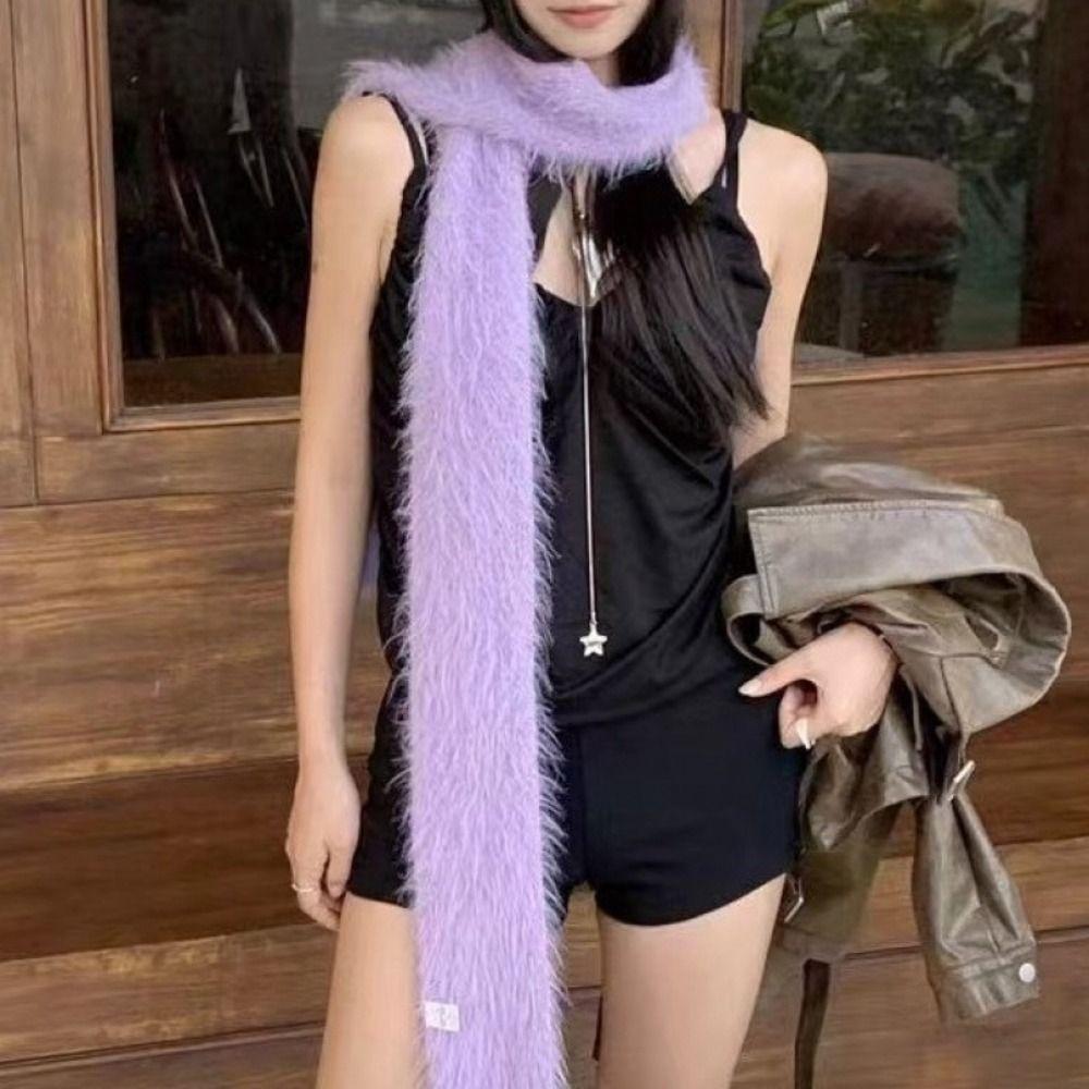 Solid Color Thin Long Scarves Long Strip Y2K Girl Scarf Mohair Women Scarf  Autumn Winter