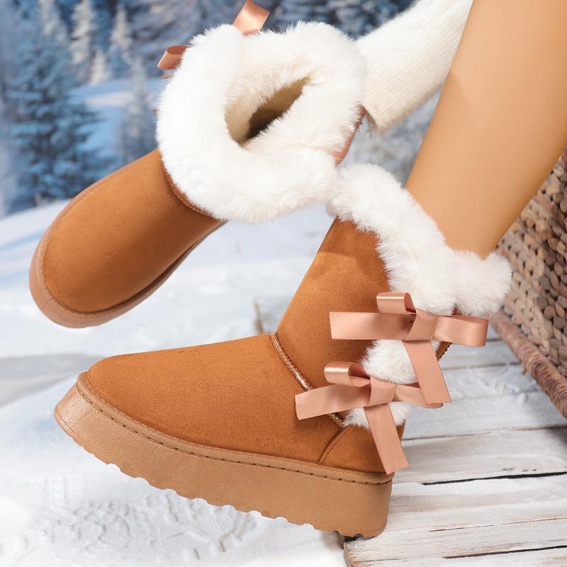 2026Winter Women Boots Fashion Suede Mid-calf Boots Plush Warm Snow Boots for Women Mid-tube Cotton Shoes Non Slip Platform Boot