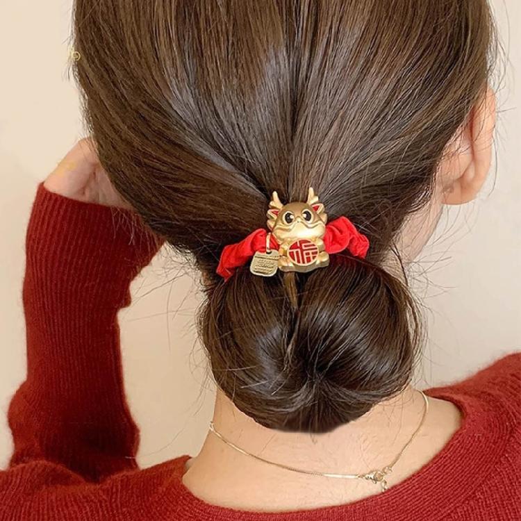 2024 New Year Hair Tie Zodiac Dragon Elastic Hair Bands Women Girls Hair Rope