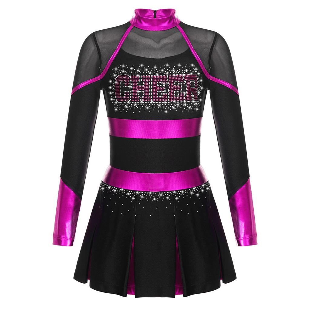 Girls Cosplay Cheerleader Costume Cheer Dance Dress Festival Costume Cheerleading Uniforms Metallic Cheering Team Dress Teamwear