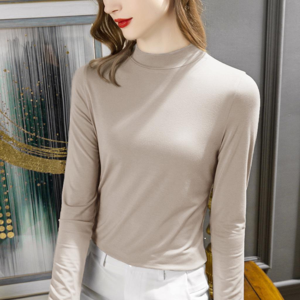 Autumn and Winter Women's Bottoming Shirt Half-high Neck Long-sleeved Inner Fashion Slim Solid Color Blouse