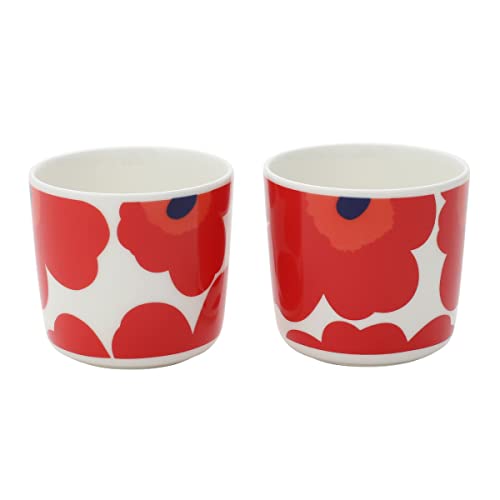 Пара кружек для латте Marimekko Unikko (Набор из 2) Маленькие кофейные чашки, Белые, Красные и Черные, 067849 001 [Параллельный импорт]