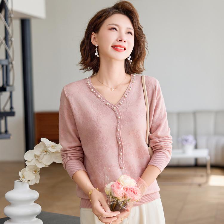 New Fashionable Mother Short-sleeved Top Middle-aged Women's Sweater Stand Collar Long-sleeved Women's Shirt Mother-in-law Base Shirt