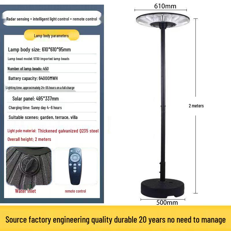 Solar Waterproof Outdoor Courtyard Light for Garden, Villa, Terrace, and Street Lighting.