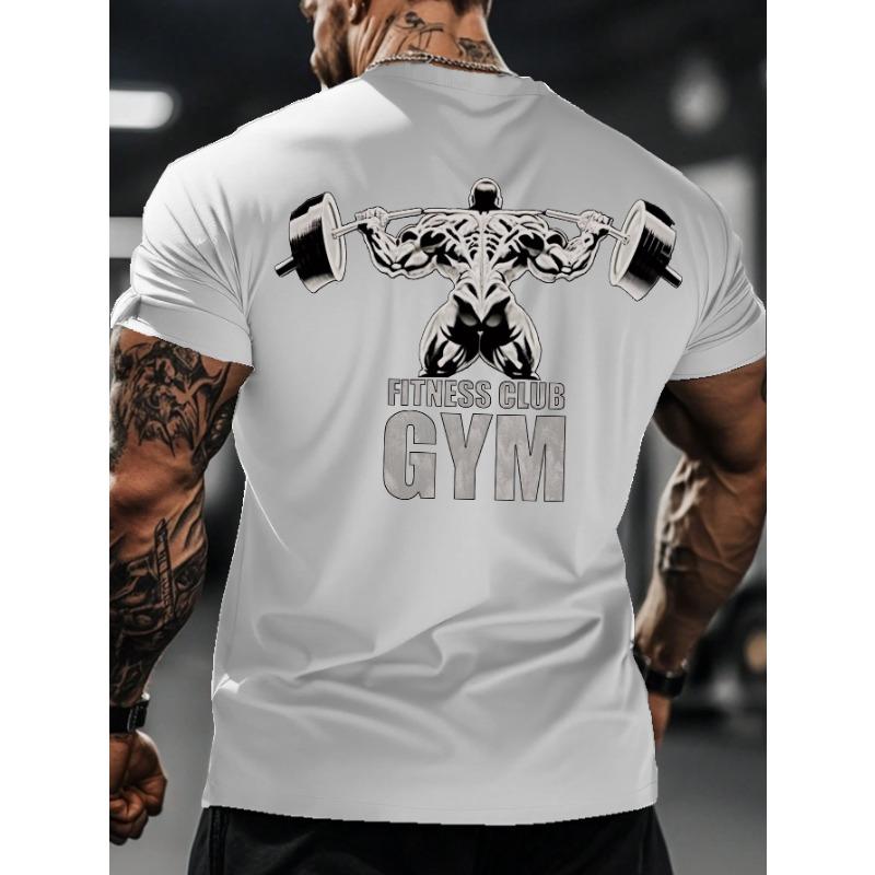 European sizes Men's Summer Fitness Graphic T-Shirt - Lightweight Breathable Gym Tee with Muscle for Man Dumbbell Design