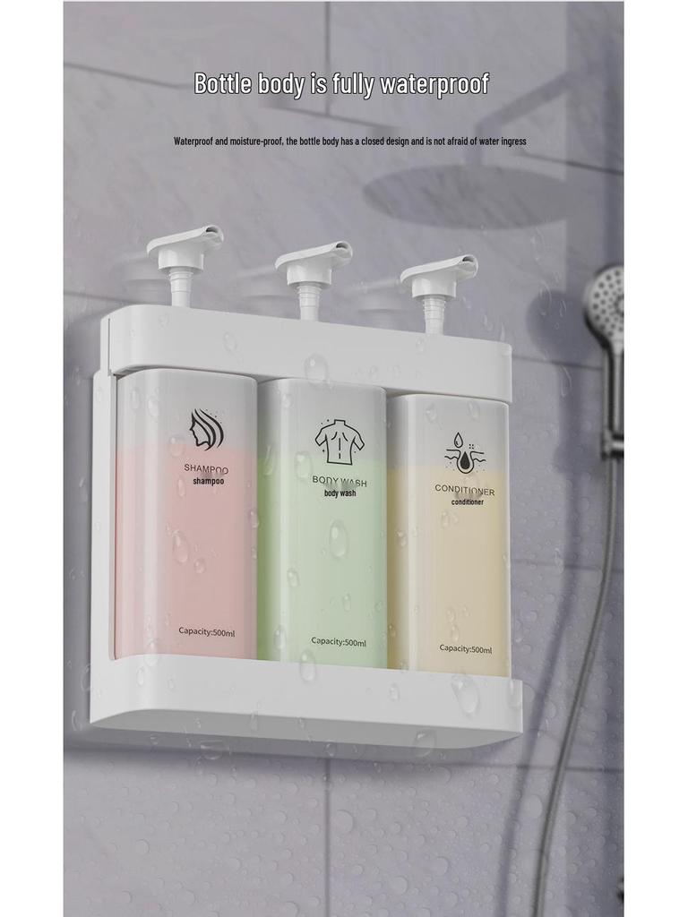 Punch-Free Wall-Mount Soap Dispenser for Shampoo & Shower Gel, Manual Press, Light Luxury Style