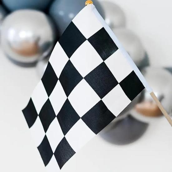 Checkered Flags On Sticks 8×5inch Black And White Racing Flag On Wood Stick Mini Hand Held Race Car Flag for Party Supplies