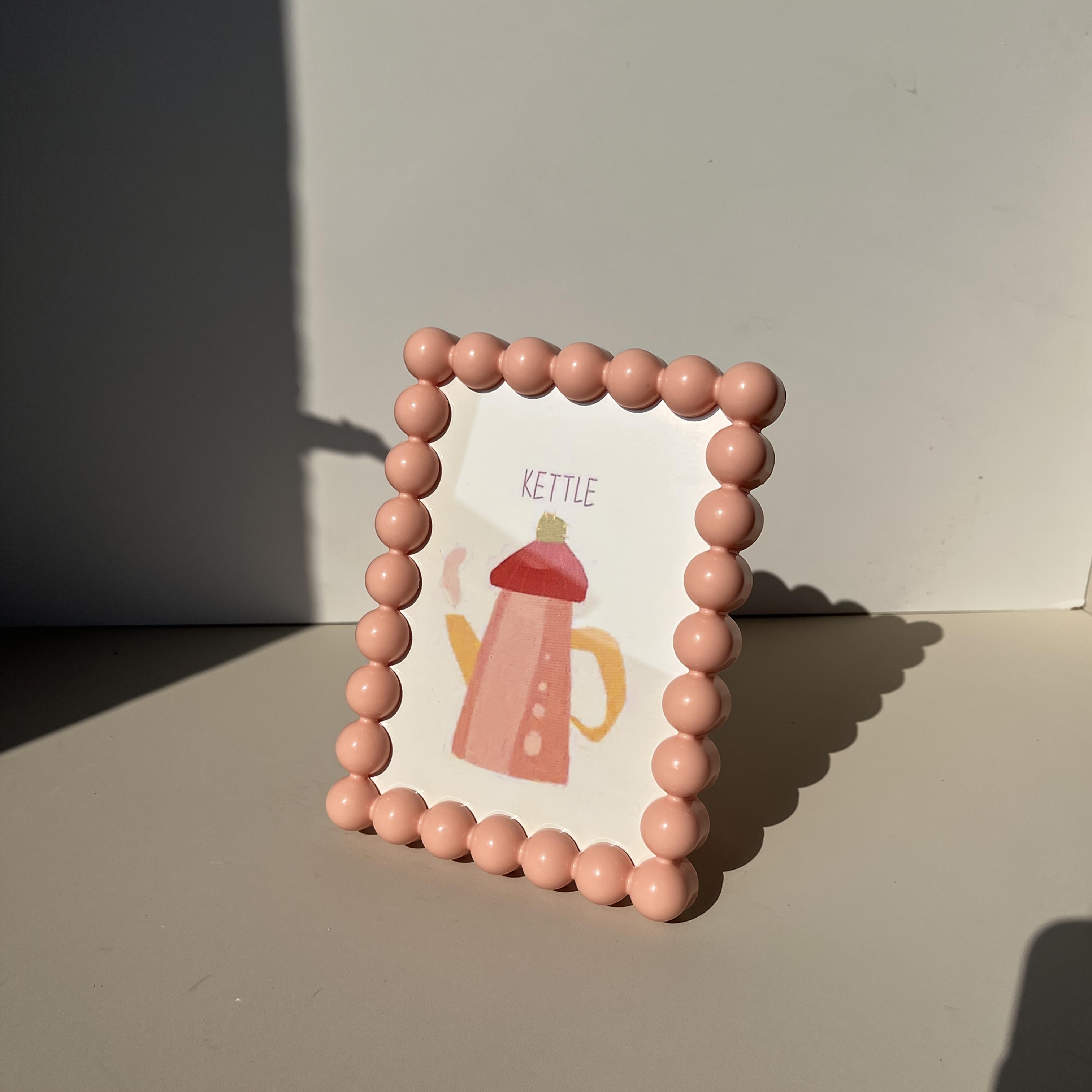 6-дюймовая милая пластиковая фоторамка с бусинами, милая настольная фоторамка, декоративная подставка для фото, элемент декора для дома розовый