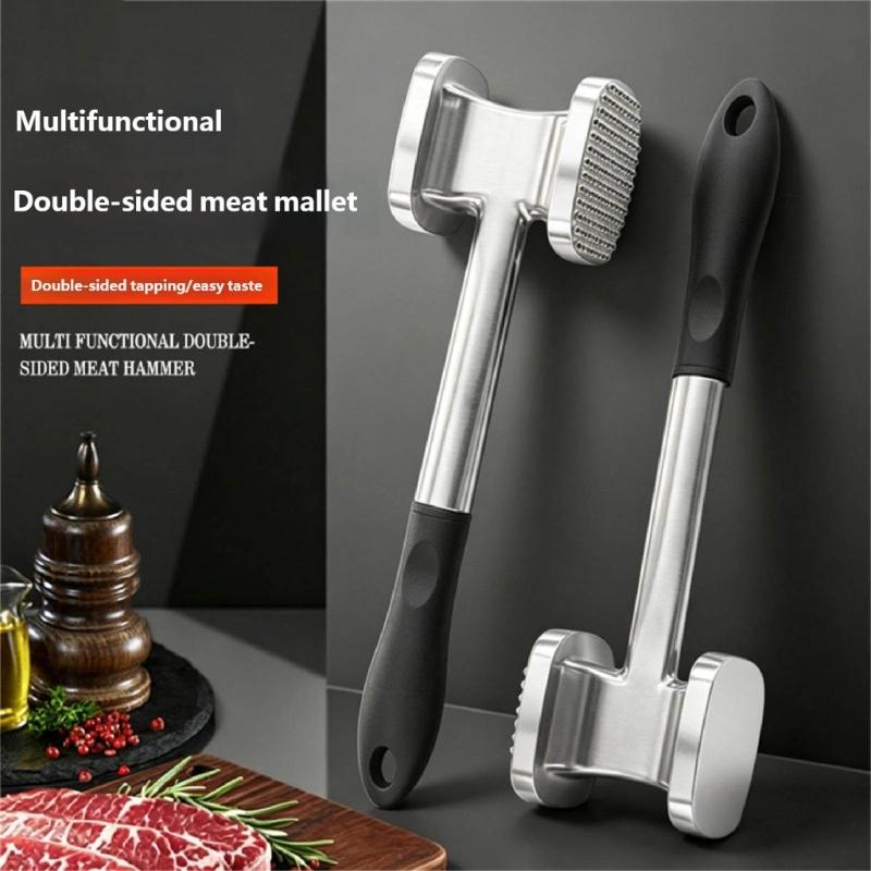 Metal Kitchen Pounder Meat Tenderizer Tool with Textured End and Smooth Striking End for Steak Pork Chicken Cooking and Daily Meals