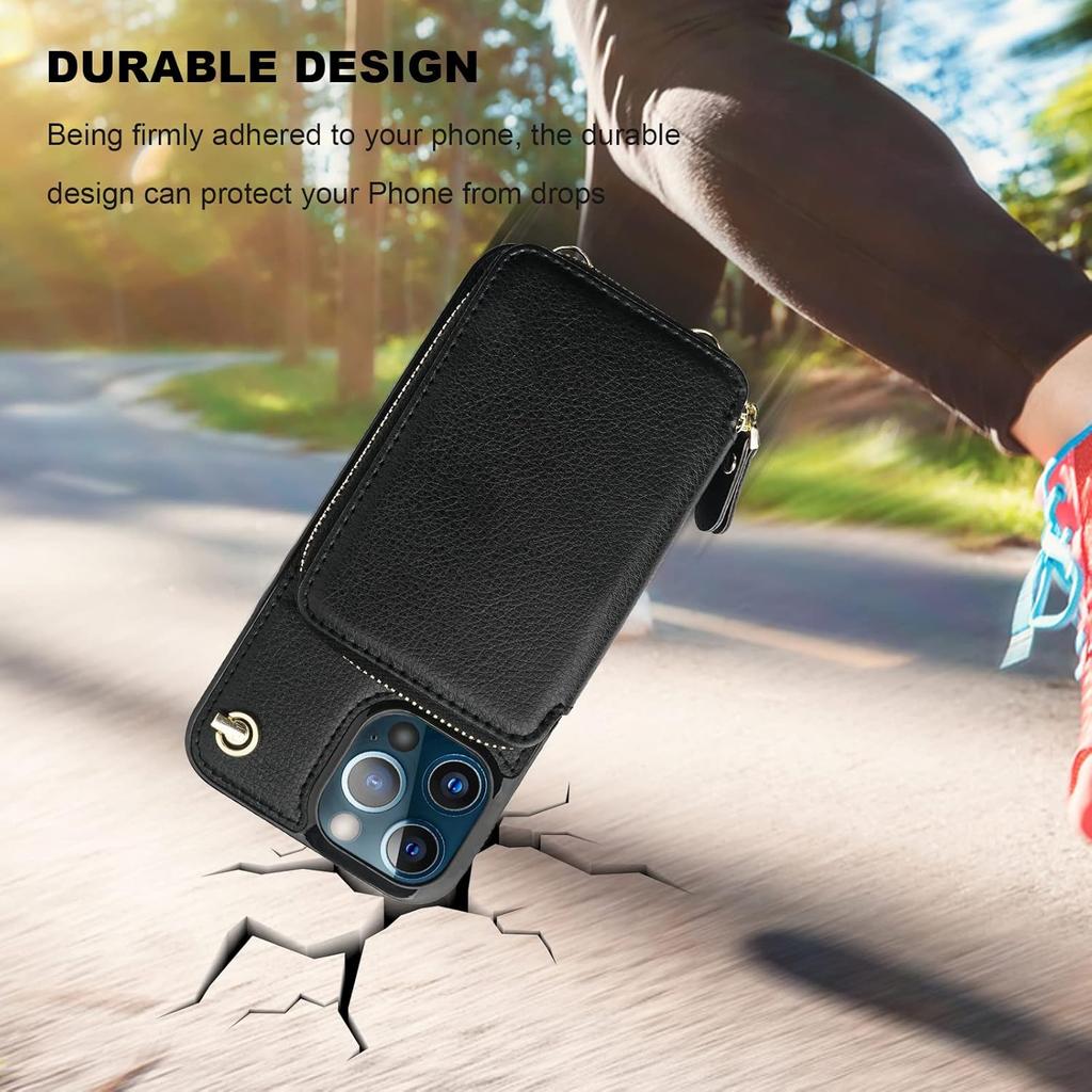 Bocasal Crossbody Wallet Case for iPhone 13 Pro Max, RFID Blocking Leather Purse Case with Card Holder, Protective Handbag Flip Cover with Zipper