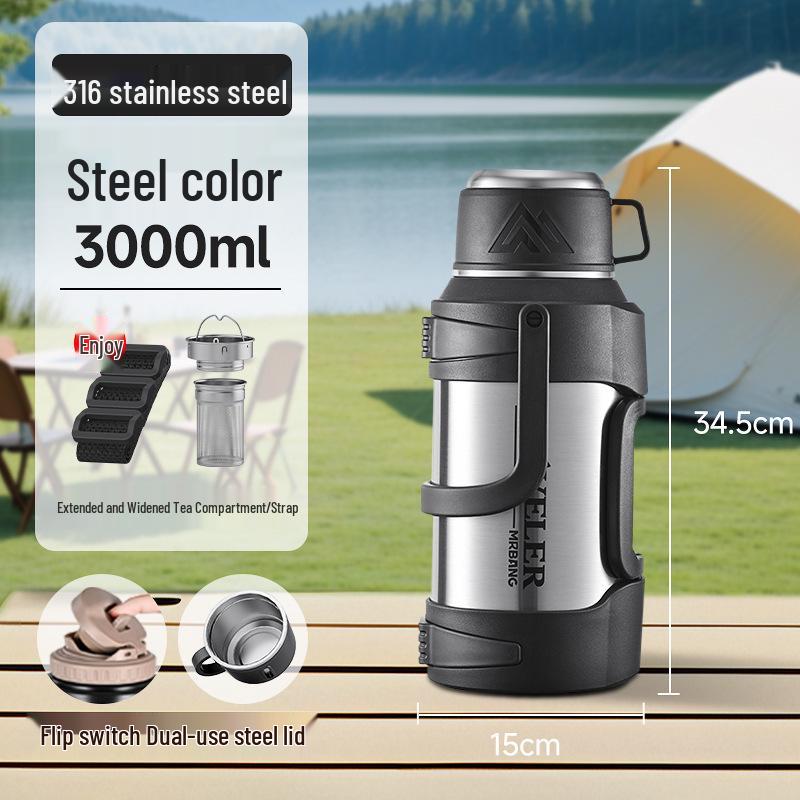 

Large Capacity Stainless Steel Portable Thermos Flask for Outdoor, Travel, Camping, and Home Use 1200 ml (2.4 jin water)