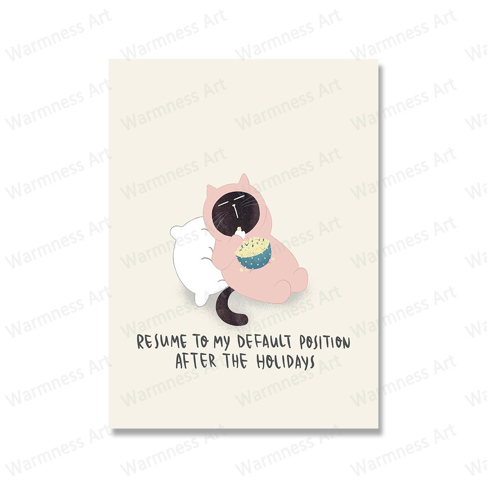 Funny Cute Black Cat Eat Foods Poster Nordic Wall Art Canvas Painting Prints Cartoon Animal Pictures For Living Room Home Decor No Frame
