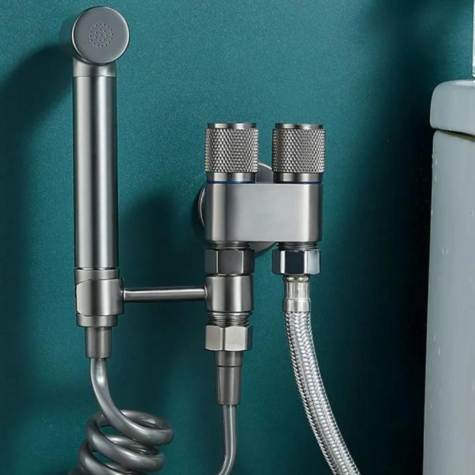 G1/2 Multifunctionele Kraan Messing Eén In Twee Uit Dubbele Bediening Wasmachinekraan Drieweg Toiletreservoir Driehoekskraan Reinigingssproeier Accessoires