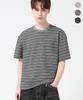 TRILLION Stripe Ring Snap Henley Neck Half Sleeve_3Color