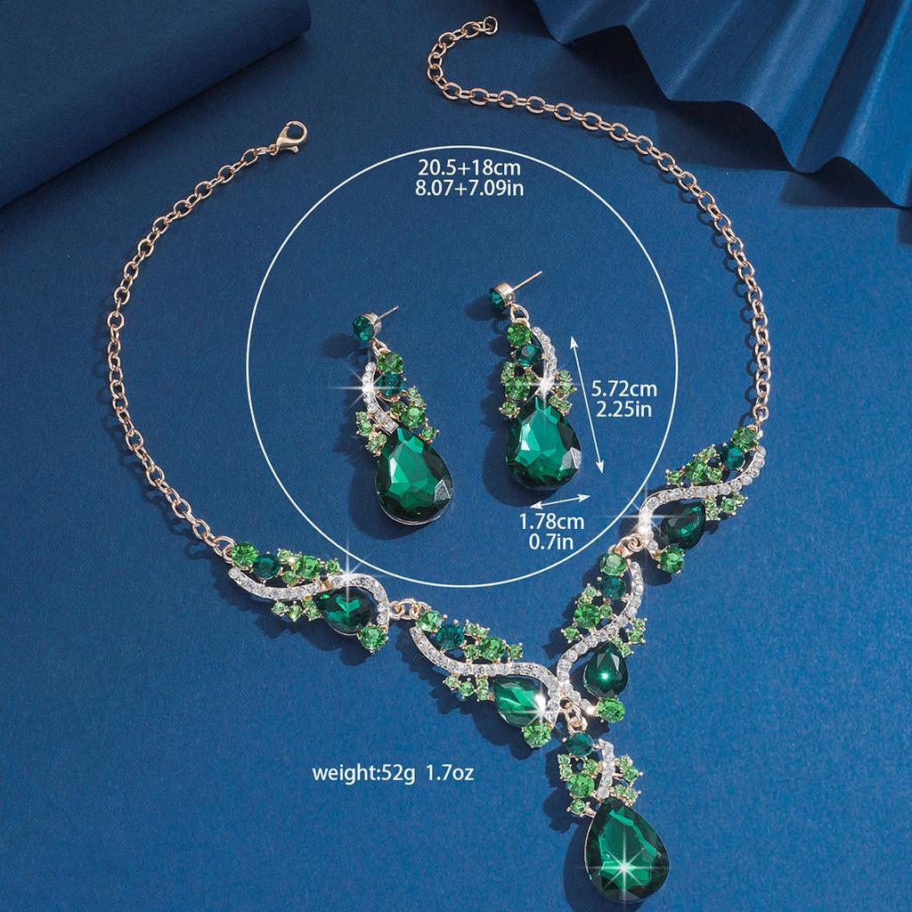 3-teiliges Damen Luxus Wassertropfen Glas Kurzes Halsketten Ohrring Set Schlüsselbein Kleid Party Accessoires Damen Halskette Zirkon Geschenke