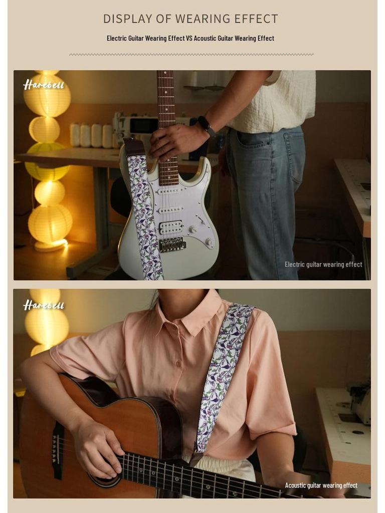 Elektrische Gitarrengurt mit Blumen-Vogel-Muster, Personalisierbares PU-Leder, Verbreiterter Gurt PO-014