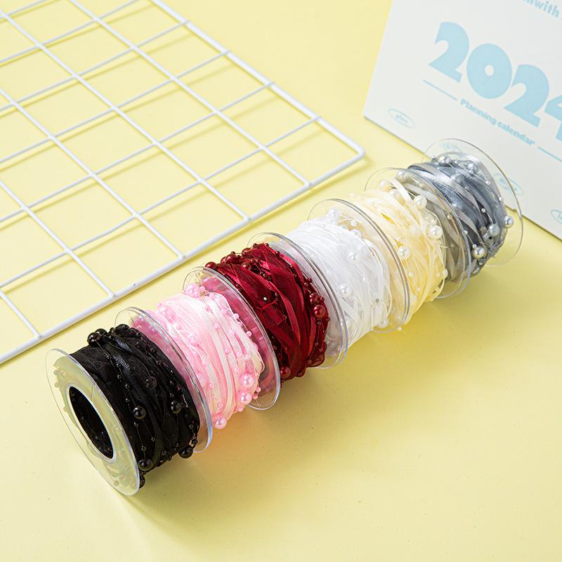 Handwoven Beaded Pearl Ribbon Belt for Gardening, Flower Packaging & Handmade Accessories