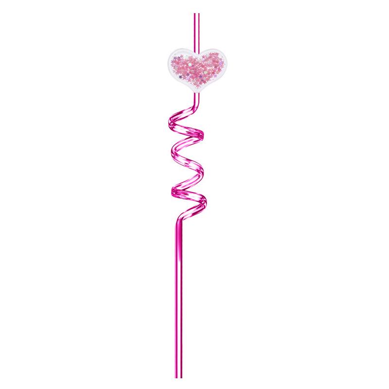 26cm Glitter Love Heart Straw Plastic Helical Drinking Tube Reusable Eco Straws Birthday Wedding Party Beverage Decoration