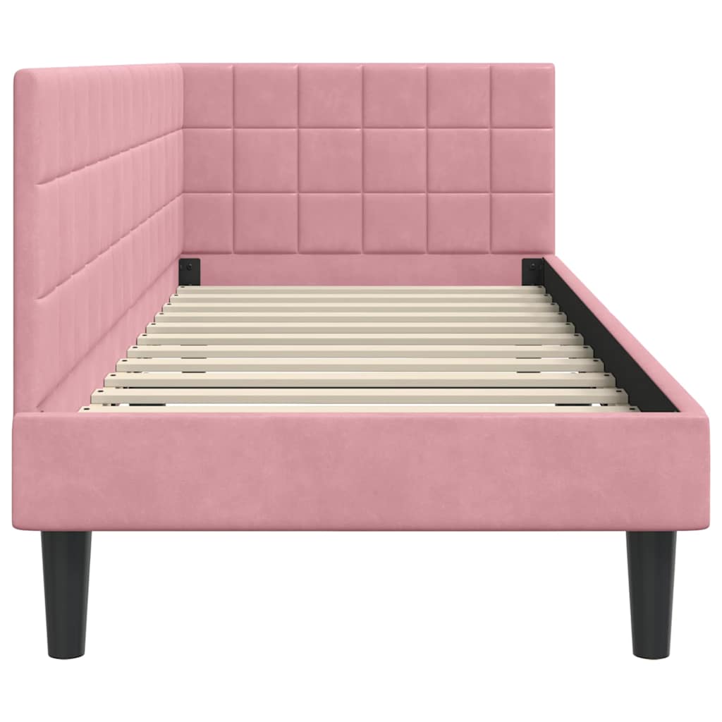 Corner Bed Frame with Headboard Pink 80 cm x 200 cm Velvet