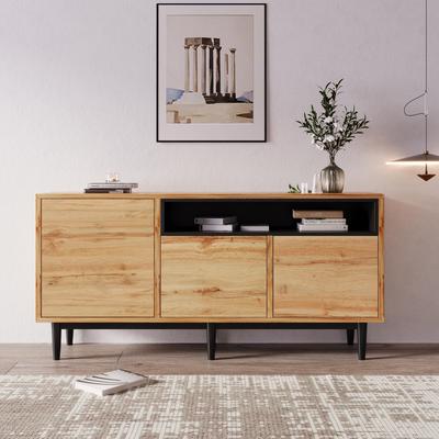 Sideboard Wood, Modern Chest of Drawers with 3 Doors, Cabinet with Ample Storage Space, for Living Room, Dining Room & Bedroom