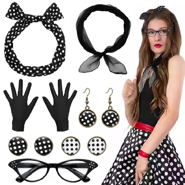Comfortable Roleplay Essentials Kit With 1950s Inspired Hair Accessory Earrings And Decorative Eyewear