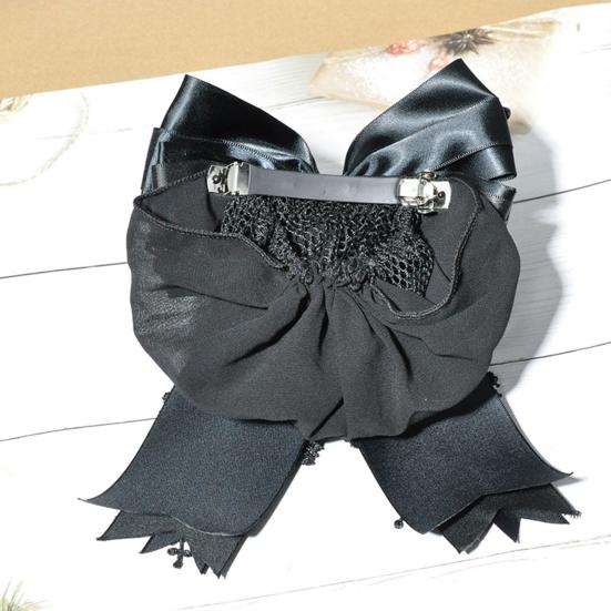 Lace Hair Clip Head Flower Faux Pearl Satin Bowknot Decor