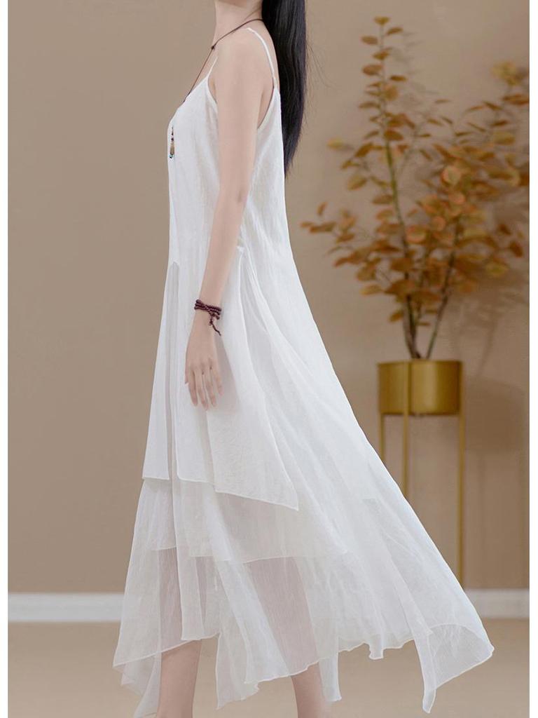 2025 Summer Irregular Hem Spray Paint Strappy Dress for Travel Photography