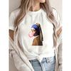 Γυναικείο Casual T-shirt Λευκό Κορίτσι Με Σκουλαρίκι Μαργαριταρι Φυσάει Τσίχλα Εκτύπωση Καλοκαιρινό Μόδας Κορυφή Για Καθημερινή Χρήση Και Εξόδους