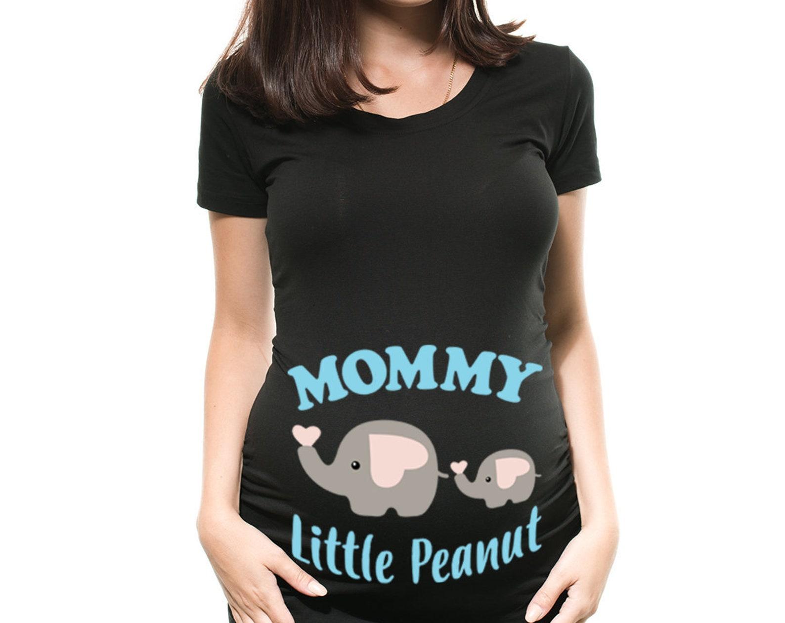 Maternity T-Shirt Mommy s Little Peanut Pregnancy Cute Tee true pregnancy bunched sides elastic fabric announcement Tee shirt XL
